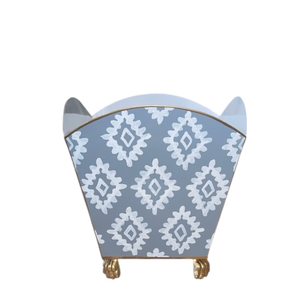 NEW‎ Dana Gibson Grey & White Geometric Block Print Pattern Cachepot